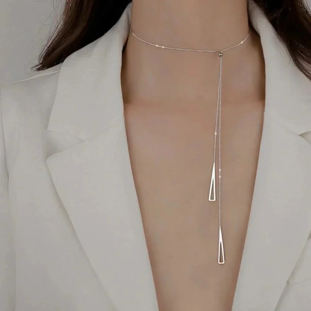925 Sterling Silver Triangle Drop Necklace